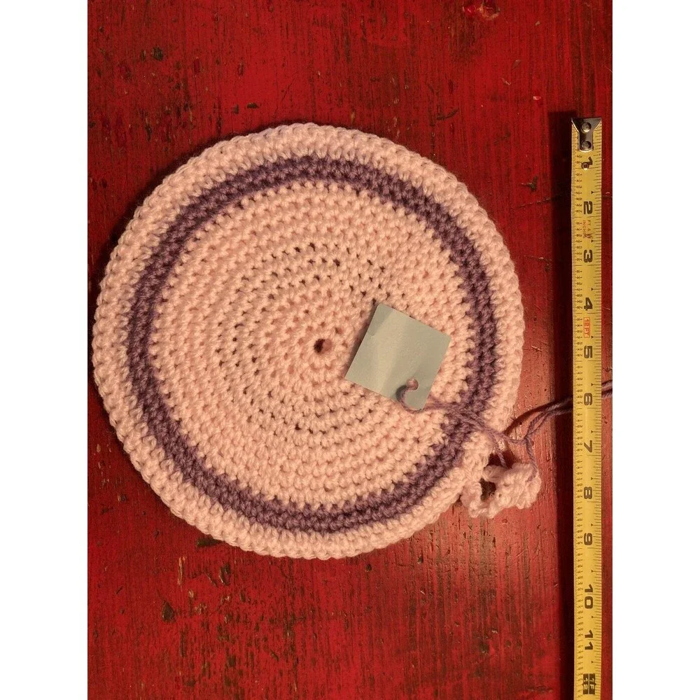 PURPLE CAT CRAFTS Handmade Crocheted Trivet Potholder Hot Pad Round Pink